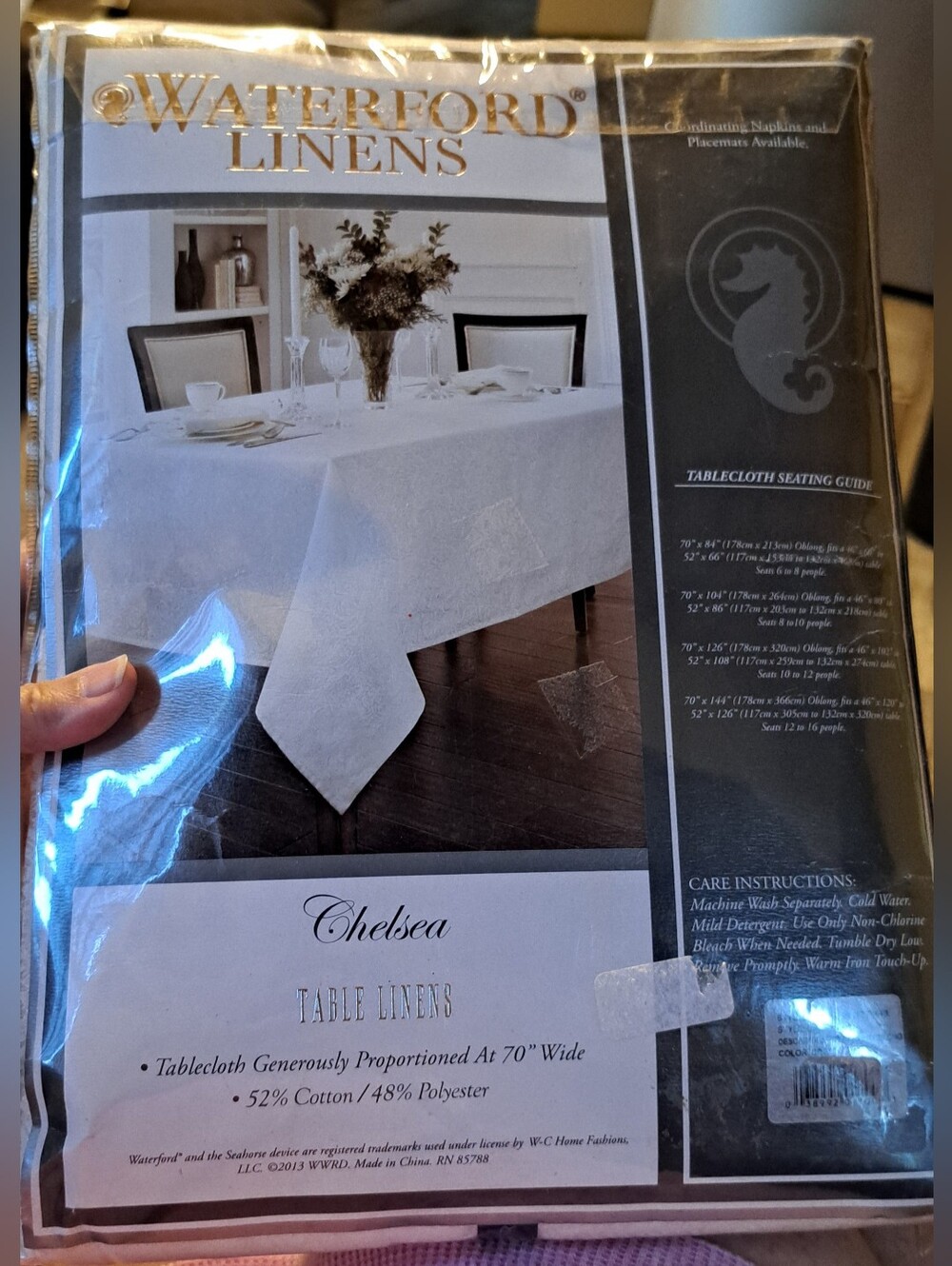 Waterford Linen Tablecloth Chelsea Paisley Pearl 70 x 144 Oblong  Seats 12-16